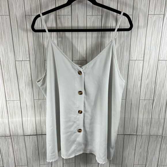 Tops - White Tank Top Brown Buttons
